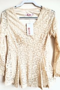Laced Cream Flared  OASAP Top , Size Large NWT